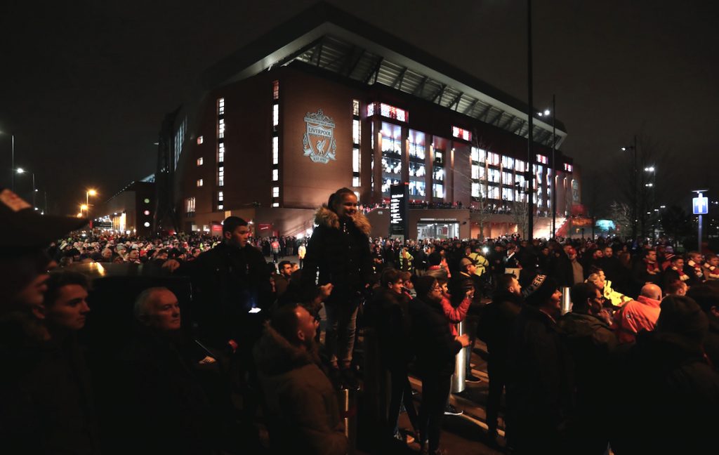 Anfield main stand night shot outside